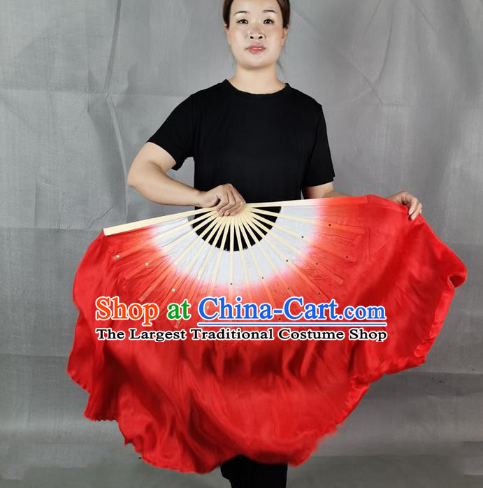 China Classical Dance Red Silk Fan New Year Yangko Dance Performance Folding Fan Long Ribbon Fan