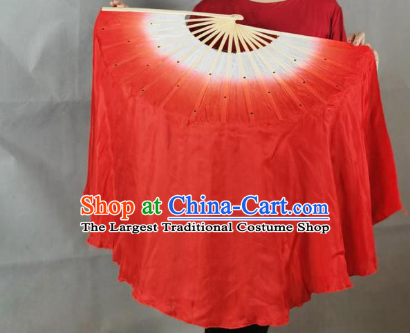 China Classical Dance Red Silk Fan New Year Yangko Dance Performance Folding Fan Long Ribbon Fan