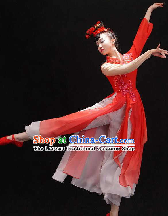 Chinese Traditional Ballet Solo Dance Dress Umbrella Dance Red Outfits Classical Dance Performance Clothing