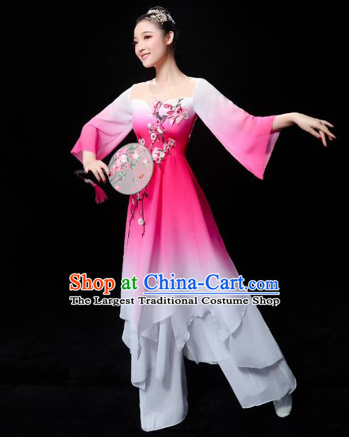 Chinese Traditional Umbrella Dance Rosy Outfits Classical Dance Clothing Jasmine Dance Dress