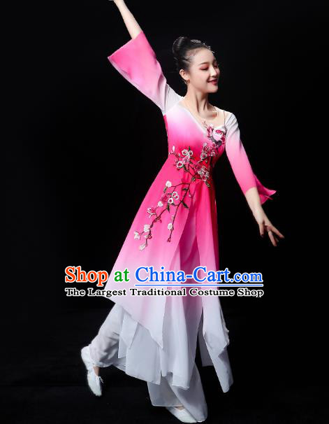 Chinese Traditional Umbrella Dance Rosy Outfits Classical Dance Clothing Jasmine Dance Dress