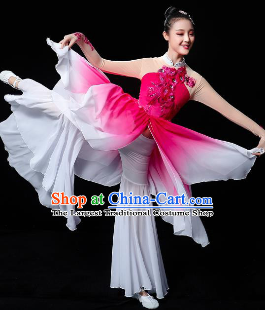 Chinese Traditional Lotus Dance Rosy Outfits Classical Dance Clothing Umbrella Dance Performance Dress