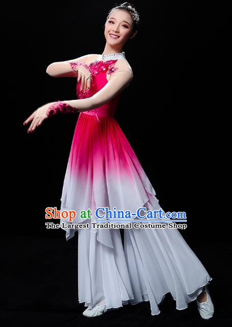 Chinese Traditional Lotus Dance Rosy Outfits Classical Dance Clothing Umbrella Dance Performance Dress