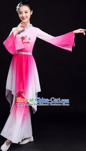 Chinese Traditional Umbrella Dance Rosy Outfits Classical Dance Clothing Female Solo Dance Performance Dress