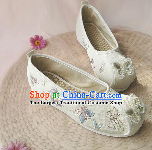 Chinese Traditional Embroidered Light Green Cloth Shoes Classical Hanfu Butterfly Shoes National Folk Dance Shoes