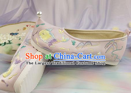 China Traditional Hanfu Pink Cloth Shoes Handmade Ming Dynasty Bow Shoes Ancient Princess Embroidered Shoes