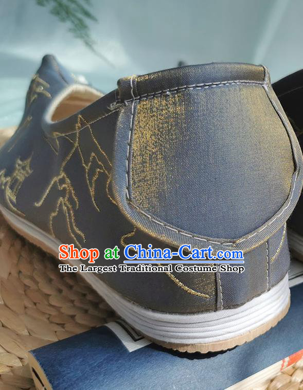 Chinese Traditional Embroidered Shoes Grey Cloth Shoes Ancient Swordsman Shoes