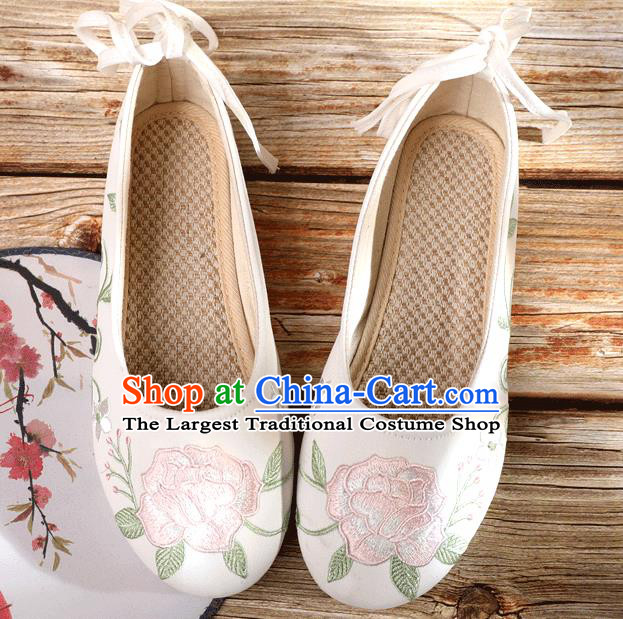 China Traditional Folk Dance Shoes Embroidery Peony Shoes National Female Shoes