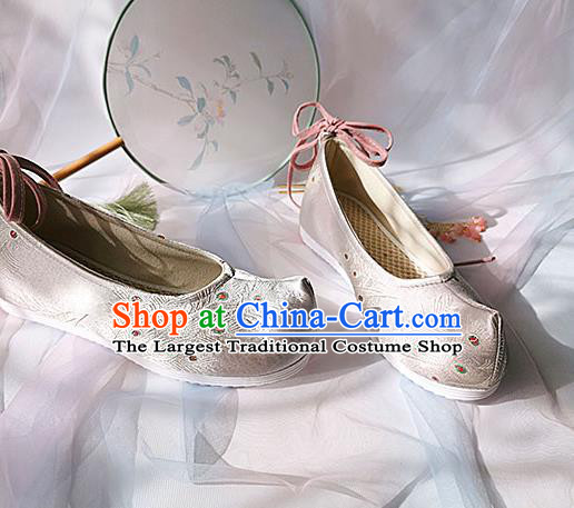 China Classical Pink Brocade Shoes Traditional Hanfu Embroidered Peacock Feather Shoes Ancient Princess Shoes