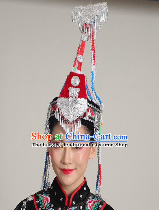 Chinese She Ethnic Folk Dance Headdress Traditional She Nationality Performance Tassel Hat