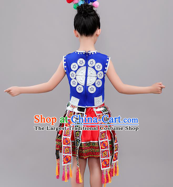 Chinese Tujia Nationality Children Performance Costumes Guizhou Ethnic Folk Dance Outfits