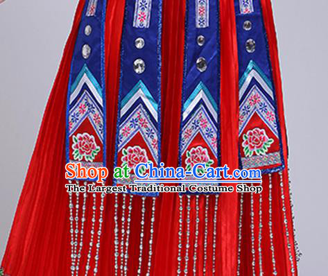 China Zhuang Nationality Clothing Guangxi Ethnic Dance Outfits Minority Performance Red Dress