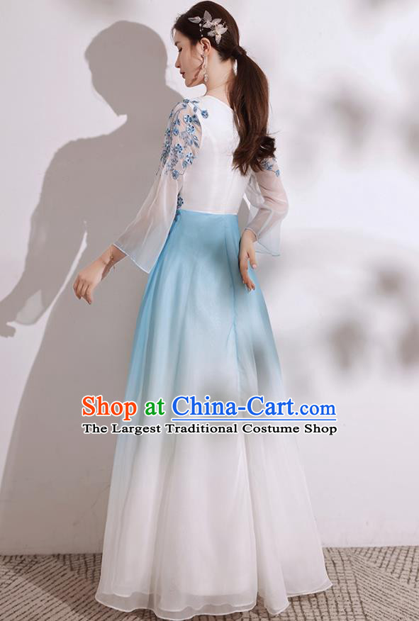 China Annual Meeting Compere Clothing Stage Show Blue Full Dress Chorus Group Costumes