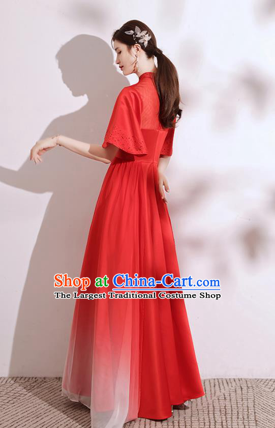 China Chorus Group Performance Costumes Annual Meeting Compere Clothing Stage Show Red Satin Full Dress
