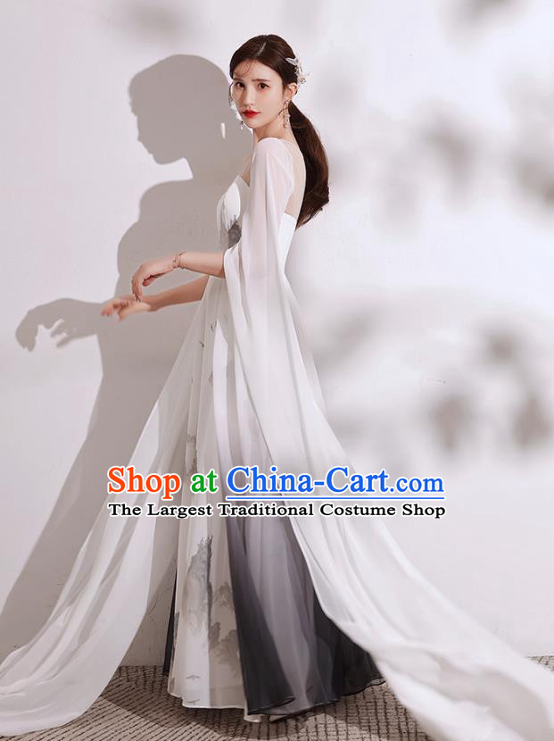 China Stage Show Ink Painting Full Dress Chorus Group Performance Costumes Annual Meeting Compere Clothing