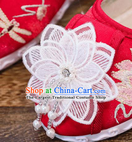 China Embroidered Lotus Shoes Handmade Folk Dance Shoes Traditional Wedding Lace Flower Shoes