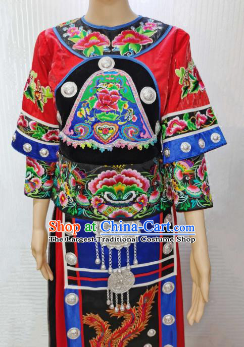 China Tujia Nationality Clothing Guizhou Minority Costumes Dong Ethnic Wedding Dress Outfits