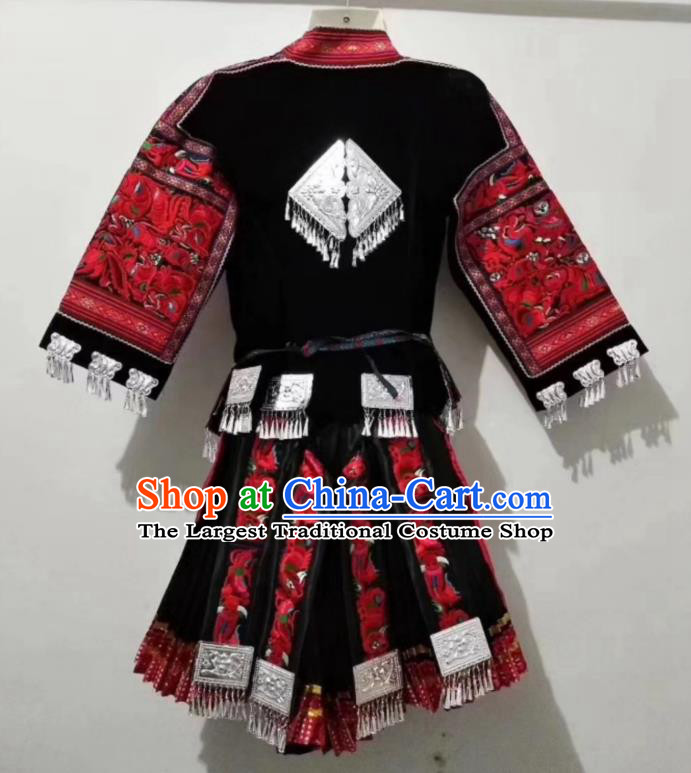China Tujia Ethnic Performance Dress Miao Nationality Female Clothing Guizhou Minority Folk Dance Outfits