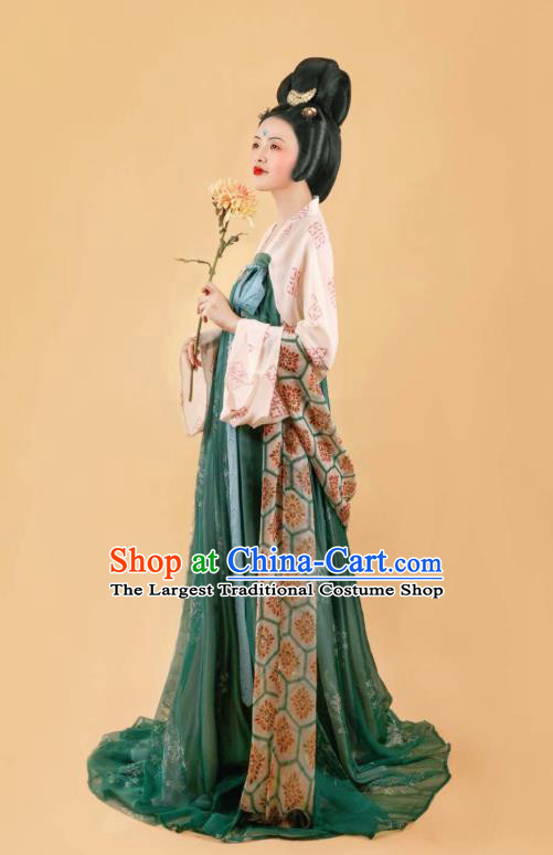 Traditional China Tang Dynasty Historical Costumes Ancient Court Beauty Green Hanfu Dress Clothing