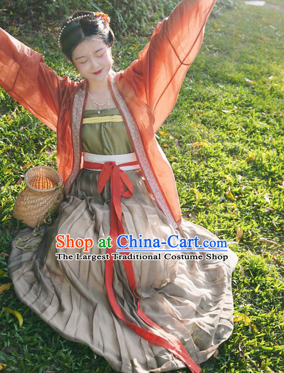 Traditional China Song Dynasty Young Lady Historical Costumes Ancient Village Girl Hanfu Clothing Complete Set