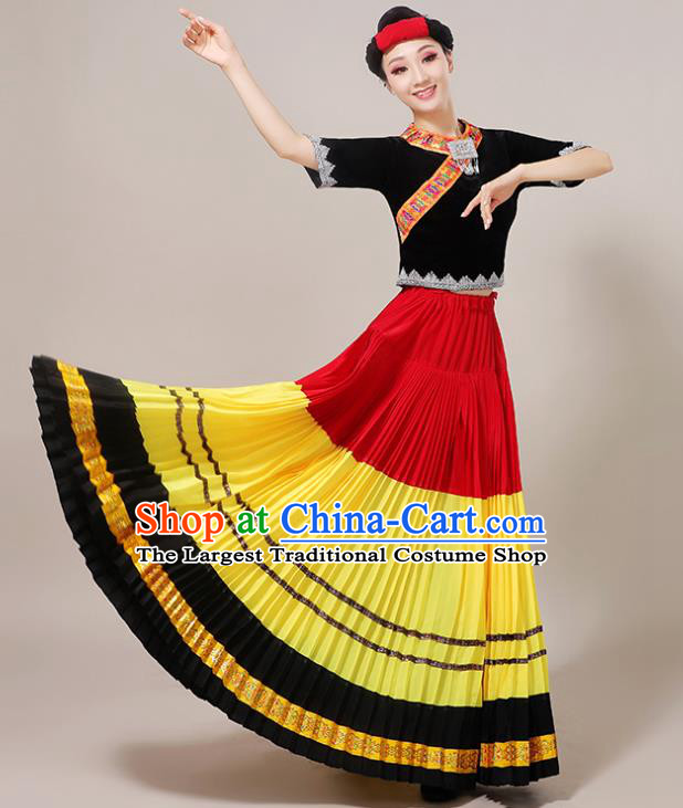 China Ethnic Performance Outfits Yi Minority Folk Dance Dress Guangxi Nationality Clothing and Headwear