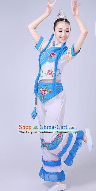 China Yi Ethnic Performance Outfits Xiangxi Minority Dress She Nationality Folk Dance Clothing and Hair Accessories