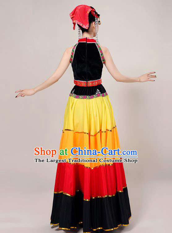 China Yi Nationality Folk Dance Clothing Guizhou Ethnic Performance Outfits Minority Torch Festival Dress and Hat