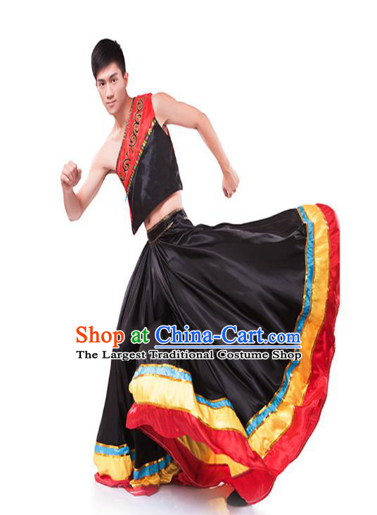 Chinese Yi Ethnic Stage Performance Black Outfits Traditional Yi Nationality Festival Dance Costumes for Men