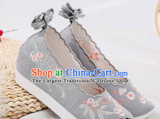 China Embroidered Plum Fan Grey Cloth Shoes Traditional Shoes Folk Dance Platform Shoes
