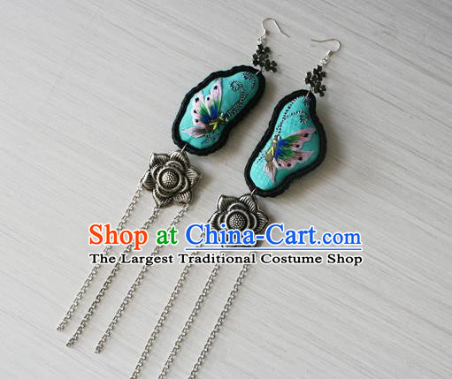 China Traditional Cheongsam Embroidered Butterfly Ear Accessories National Guizhou Ethnic Silver Tassel Earrings