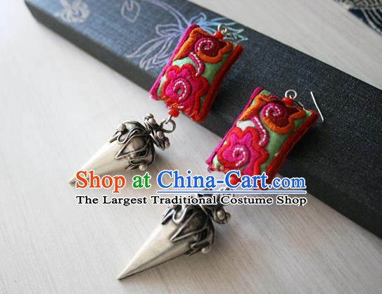 China National Guizhou Miao Silver Earrings Traditional Cheongsam Embroidered Ear Accessories