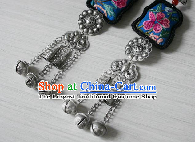 China Traditional Cheongsam Embroidered Ear Jewelry National Guizhou Miao Silver Bells Tassel Earrings