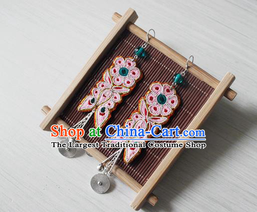 China Ethnic Woman Silver Earrings Traditional Cheongsam Embroidered Butterfly Flower Ear Accessories