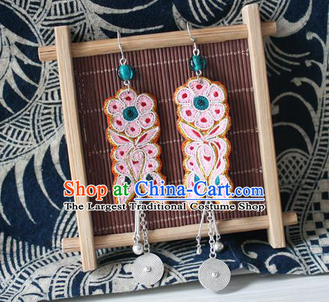China Ethnic Woman Silver Earrings Traditional Cheongsam Embroidered Butterfly Flower Ear Accessories