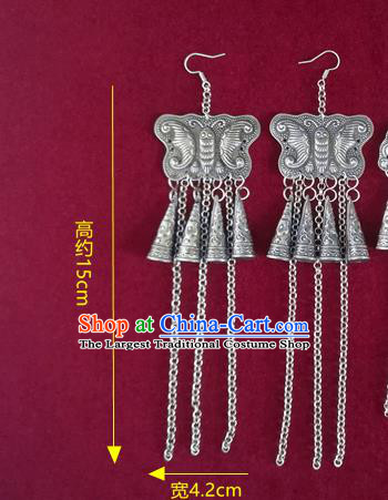 China Traditional Cheongsam Silver Butterfly Ear Accessories National Yunnan Ethnic Folk Dance Tassel Earrings