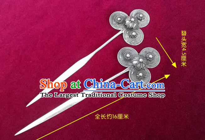 Chinese Traditional Hmong Nationality Silver Camellia Hairpin Miao Ethnic Folk Dance Hair Accessories