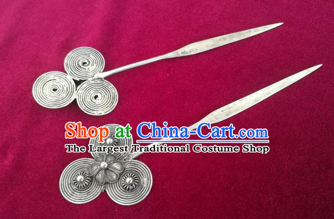 Chinese Traditional Hmong Nationality Silver Camellia Hairpin Miao Ethnic Folk Dance Hair Accessories