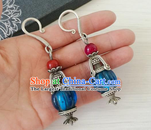 China Handmade Ancient Court Silver Earrings Traditional Qing Dynasty Imperial Concubine Ear Accessories