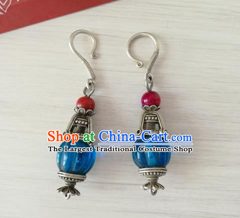 China Handmade Ancient Court Silver Earrings Traditional Qing Dynasty Imperial Concubine Ear Accessories