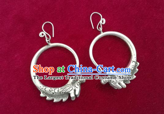 China Handmade National Silver Carving Dragon Earrings Traditional Ethnic Stage Performance Ear Accessories