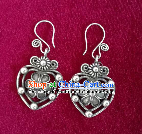 China Traditional Guizhou Ethnic Stage Performance Ear Accessories Handmade National Silver Carving Earrings