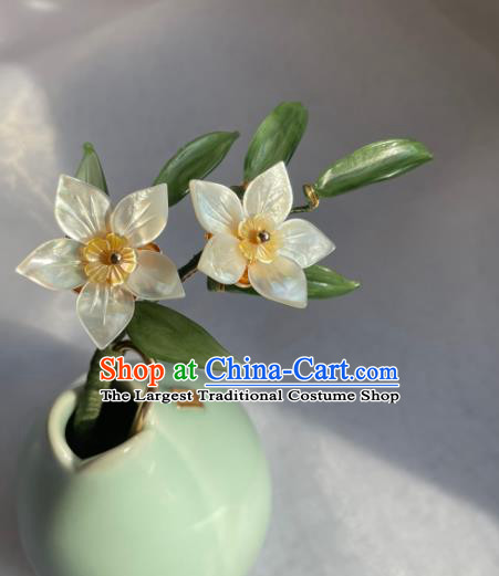 Chinese Traditional Hanfu Hair Accessories Ancient Princess Shell Daffodil Hairpin
