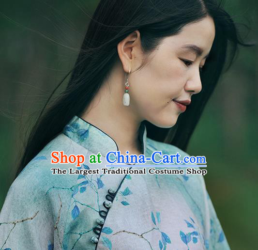 China Handmade National Jade Carving Earrings Traditional Cheongsam Ear Accessories