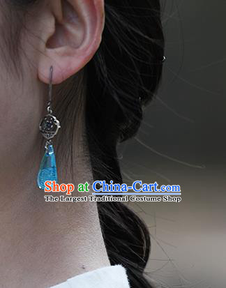 China Handmade National Silver Plum Blossom Earrings Traditional Cheongsam Aquamarine Ear Accessories