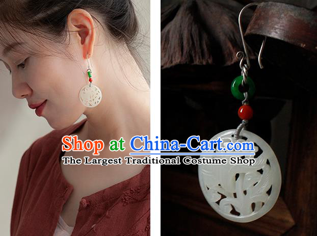 China Handmade National Carving Orchid Earrings Traditional Cheongsam Jade Ear Accessories