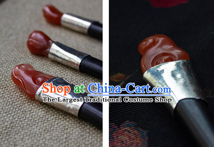 Chinese Traditional Cheongsam Agate Hairpin National Hair Accessories Handmade Ebony Hair Stick