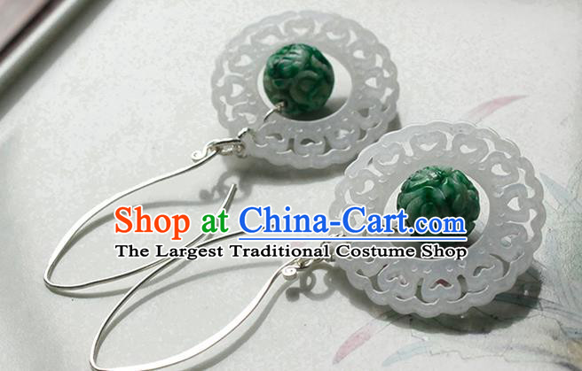 China Handmade National Silver Earrings Traditional Cheongsam Jadeite Ear Accessories
