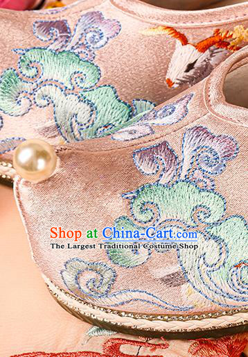 Chinese Embroidered Deer Pink Satin Shoes Traditional Footwear Hanfu Shoes Ancient Ming Dynasty Princess Shoes