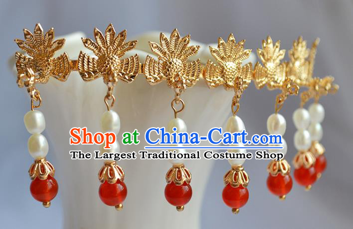 Chinese Traditional Ming Dynasty Queen Pearls Tassel Hair Stick Ancient Empress Seven Phoenix Hairpin