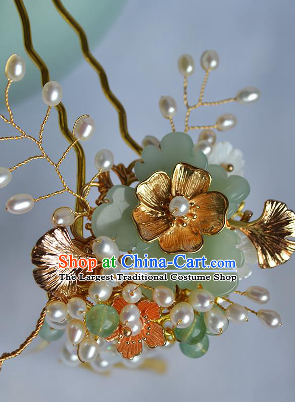 Chinese Traditional Ming Dynasty Noble Lady Hair Stick Ancient Hanfu Golden Ginkgo Leaf Hairpin